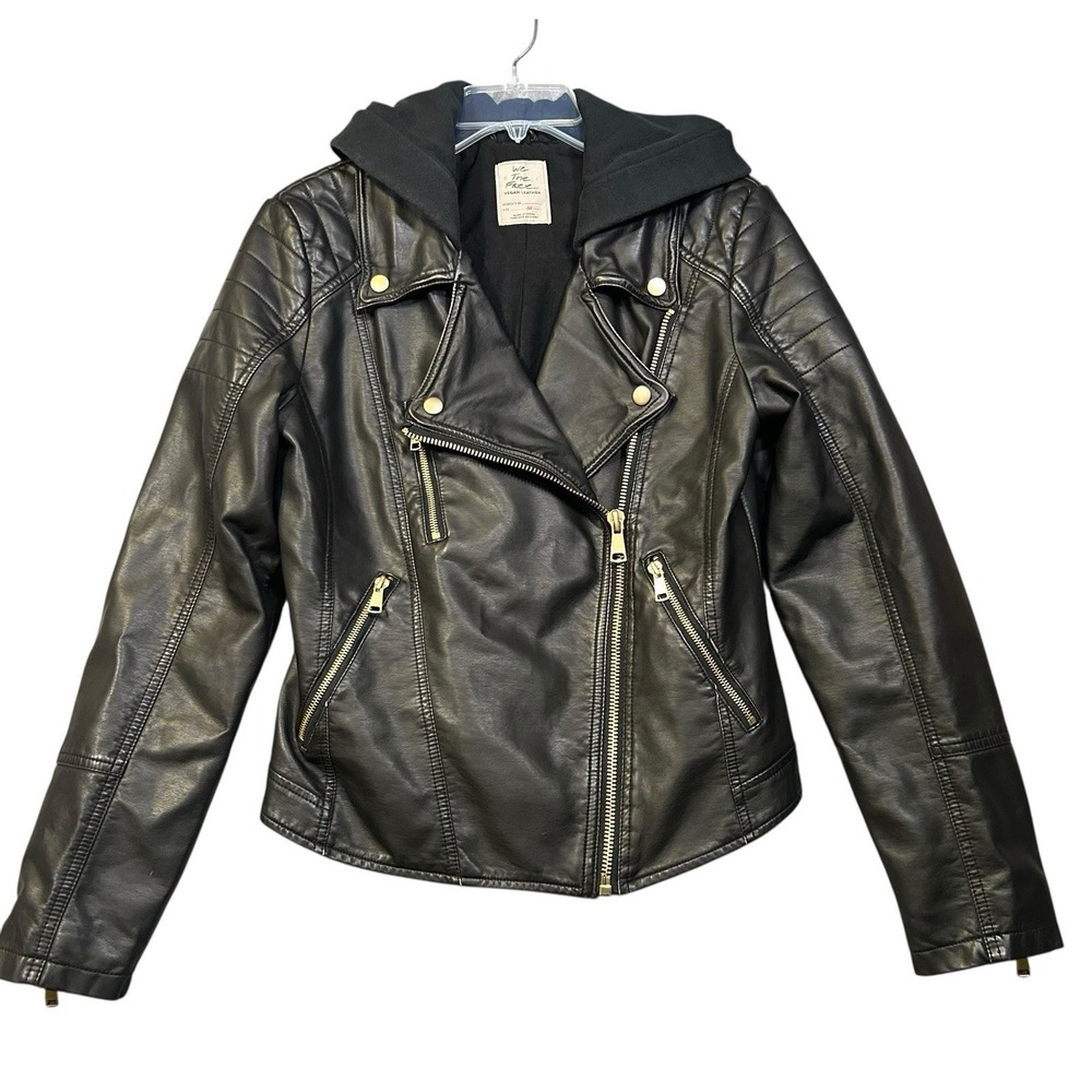 We the Free Harriet Vegan Leather Hooded Moto Jacket Free People Sz M